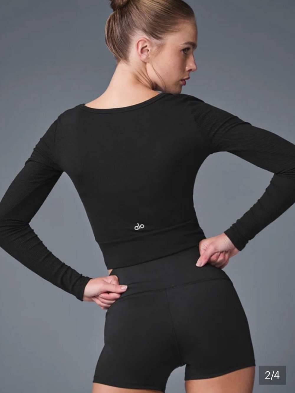 Alo Cover Long Sleeve Top Black Crop Top S